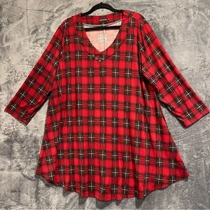 Monnuro Women’s Plus Size 4X Plaid Tunic Lounge Sleep Shirt nightgown Comfort